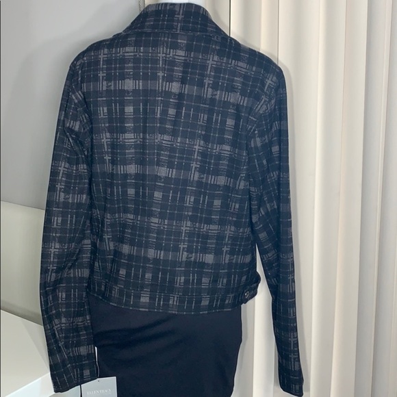 Ellen Tracy Black grey Plaid Fleece Moto jacket large new with tags - Picture 7 of 8